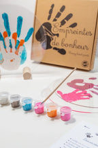 Kit d'empreintes de main pour 4 personnes en supports rond sur plexiglas de Ø26cm couleur nacre