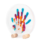 Kit d'empreintes de main pour 4 personnes en supports rond sur plexiglas de Ø26cm couleur nacre