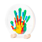 Kit d'empreintes de main pour 5 personnes en supports rond sur plexiglas de Ø26cm couleur peps