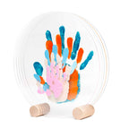 Kit d'empreintes de main pour 5 personnes en supports rond sur plexiglas de Ø26cm couleur pastel
