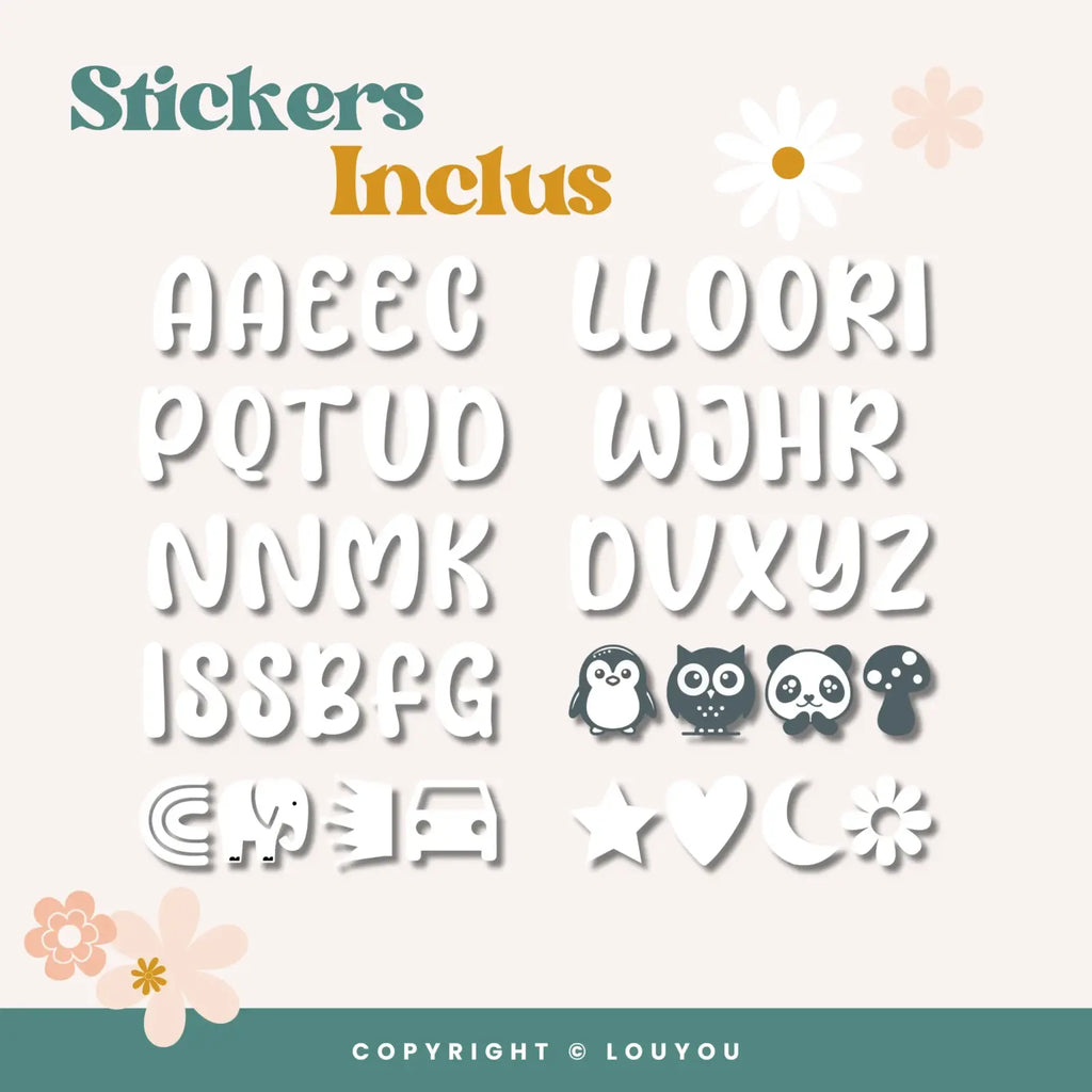 Louyou ALPHACUBES kit de 3 cubes noir blanc et gris avec stickers