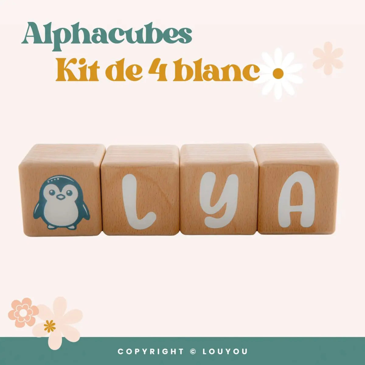 Louyou ALPHACUBES kit de 4 cubes noir blanc et gris avec stickers