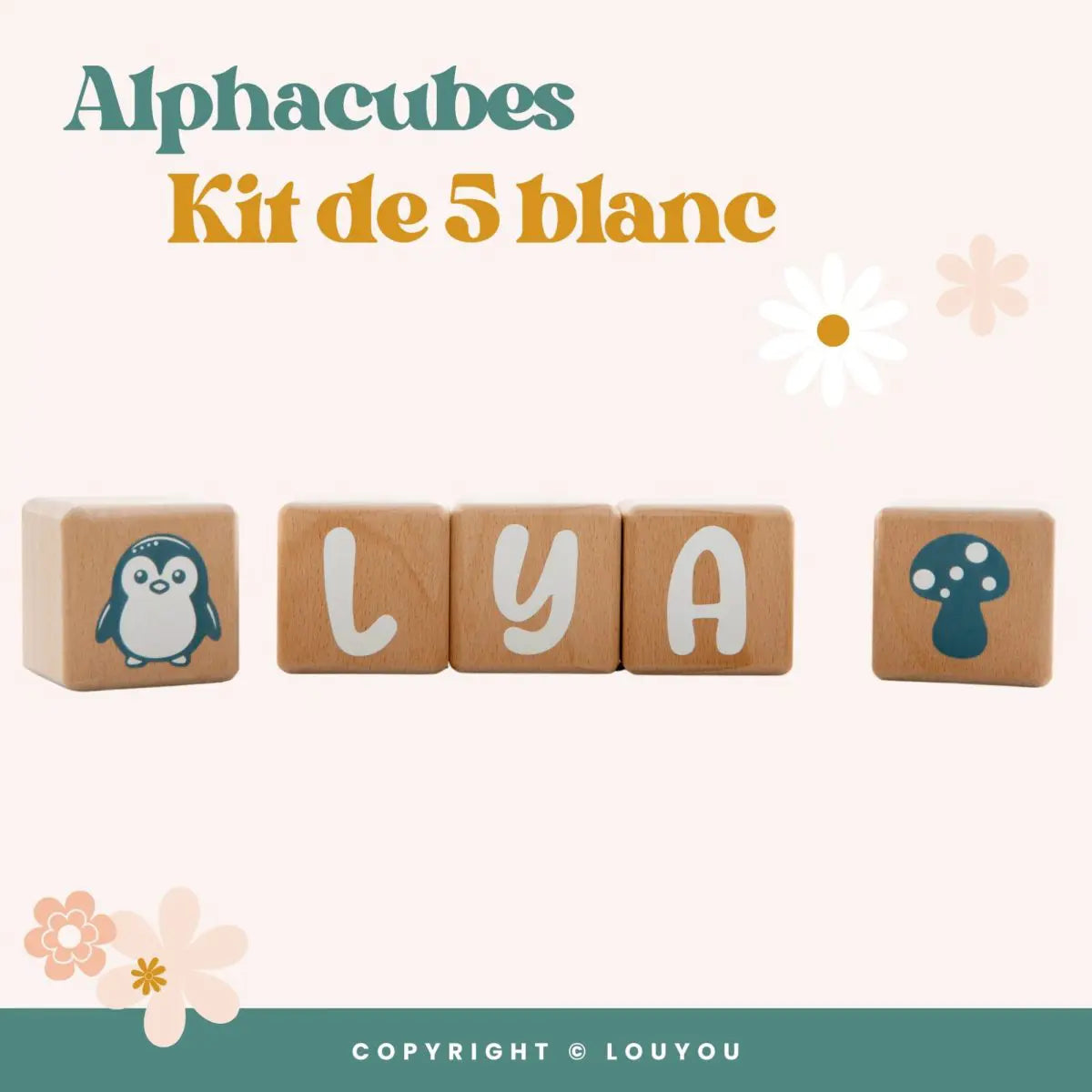 Louyou ALPHACUBES kit de 5 cubes noir blanc et gris avec stickers