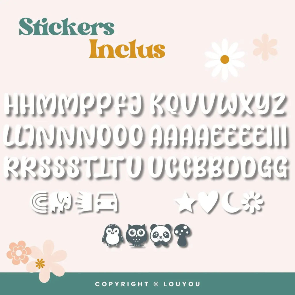 Louyou ALPHACUBES kit de 5 cubes noir blanc et gris avec stickers