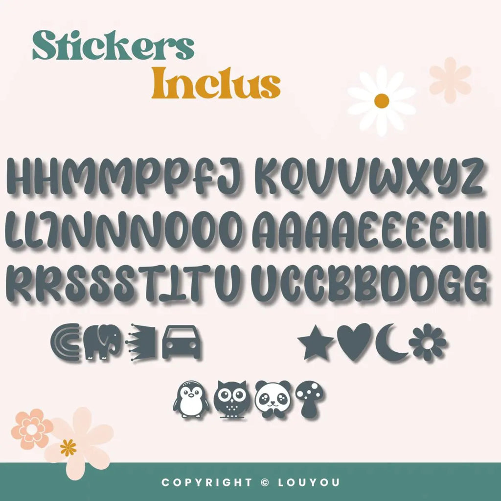 Louyou ALPHACUBES kit de 5 cubes noir blanc et gris avec stickers