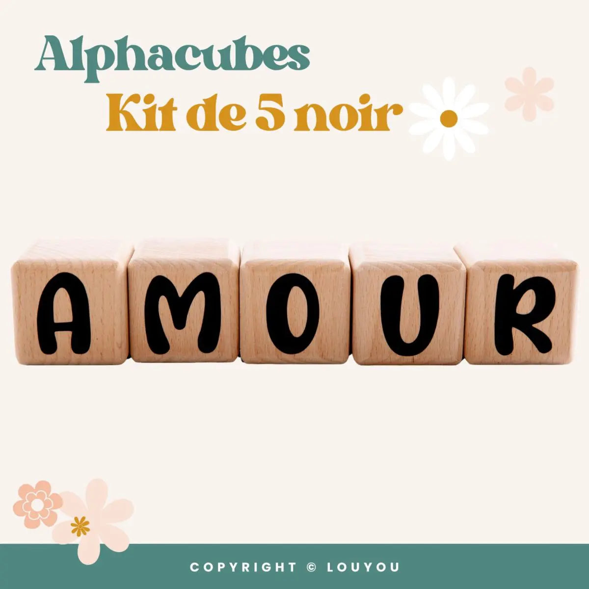 Louyou ALPHACUBES kit de 5 cubes noir blanc et gris avec stickers