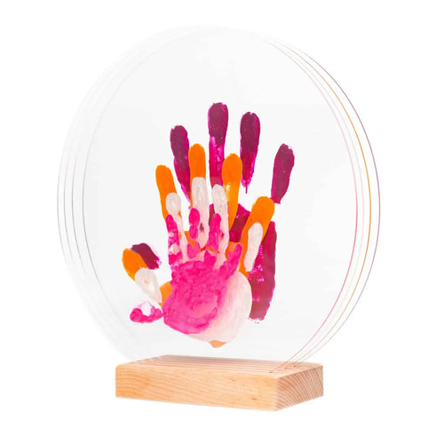 Kit d'empreintes de main pour 4 personnes en supports rectangle sur plexiglas de Ø26cm couleur nacre