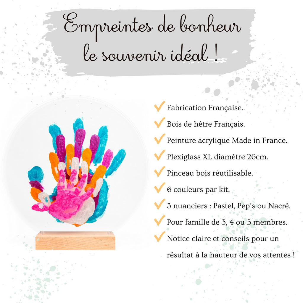Kit d'empreintes de mains pour Famille de 5 : Immortalisez les moments précieux en famille avec ce coffret d'empreintes sûr et personnalisable, fabriqué en France. nacre