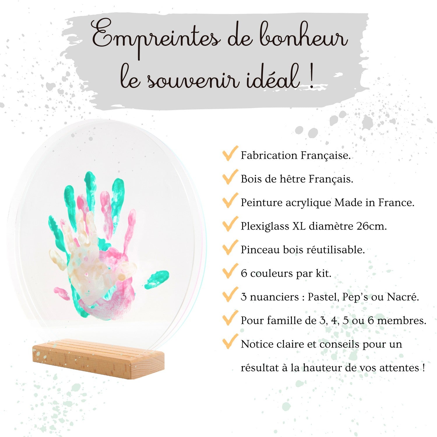LouYou kit d'empreintes de mains pour 3 personnes couleur pastel