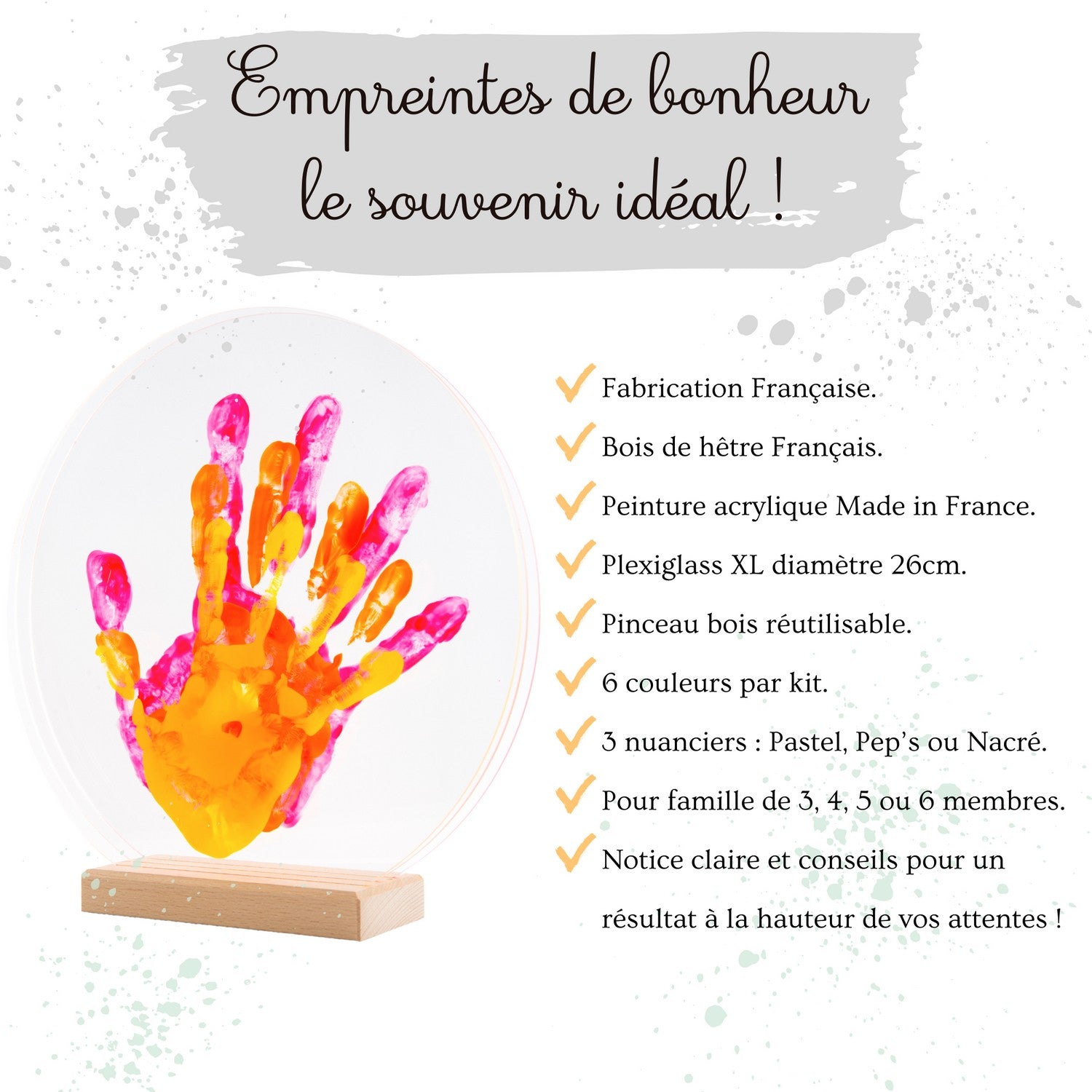 LouYou kit d'empreintes de mains pour 3 personnes couleur peps