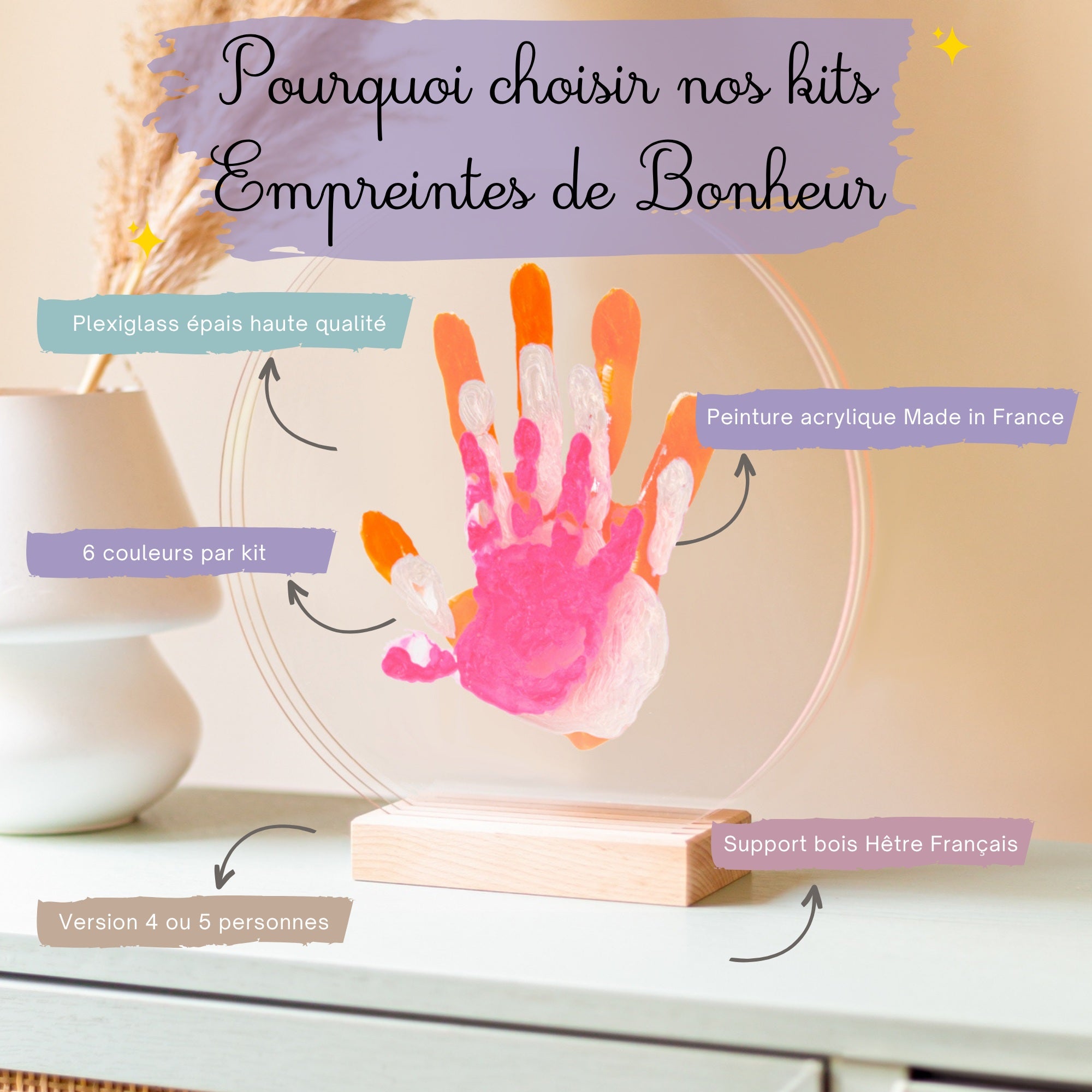 LouYou kit d'empreintes de mains pour 3 personnes couleur nacre
