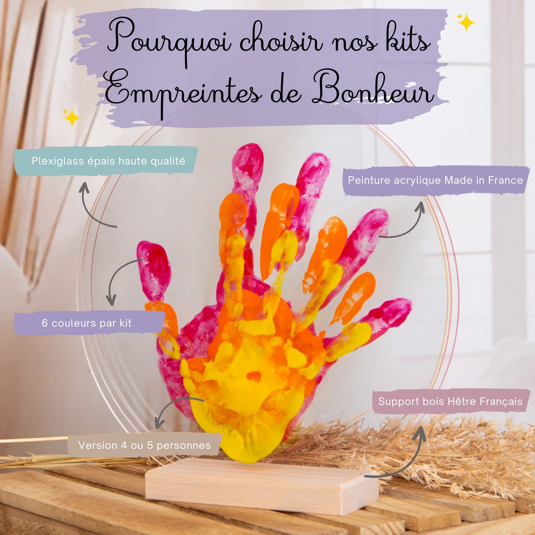 LouYou kit d'empreintes de mains pour 3 personnes couleur peps