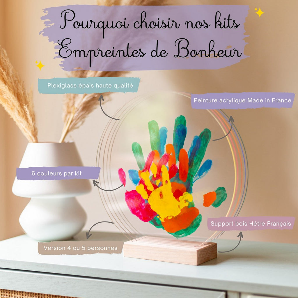 Kit d'empreintes de mains pour Famille de 5 : Immortalisez les moments précieux en famille avec ce coffret d'empreintes sûr et personnalisable, fabriqué en France. peps