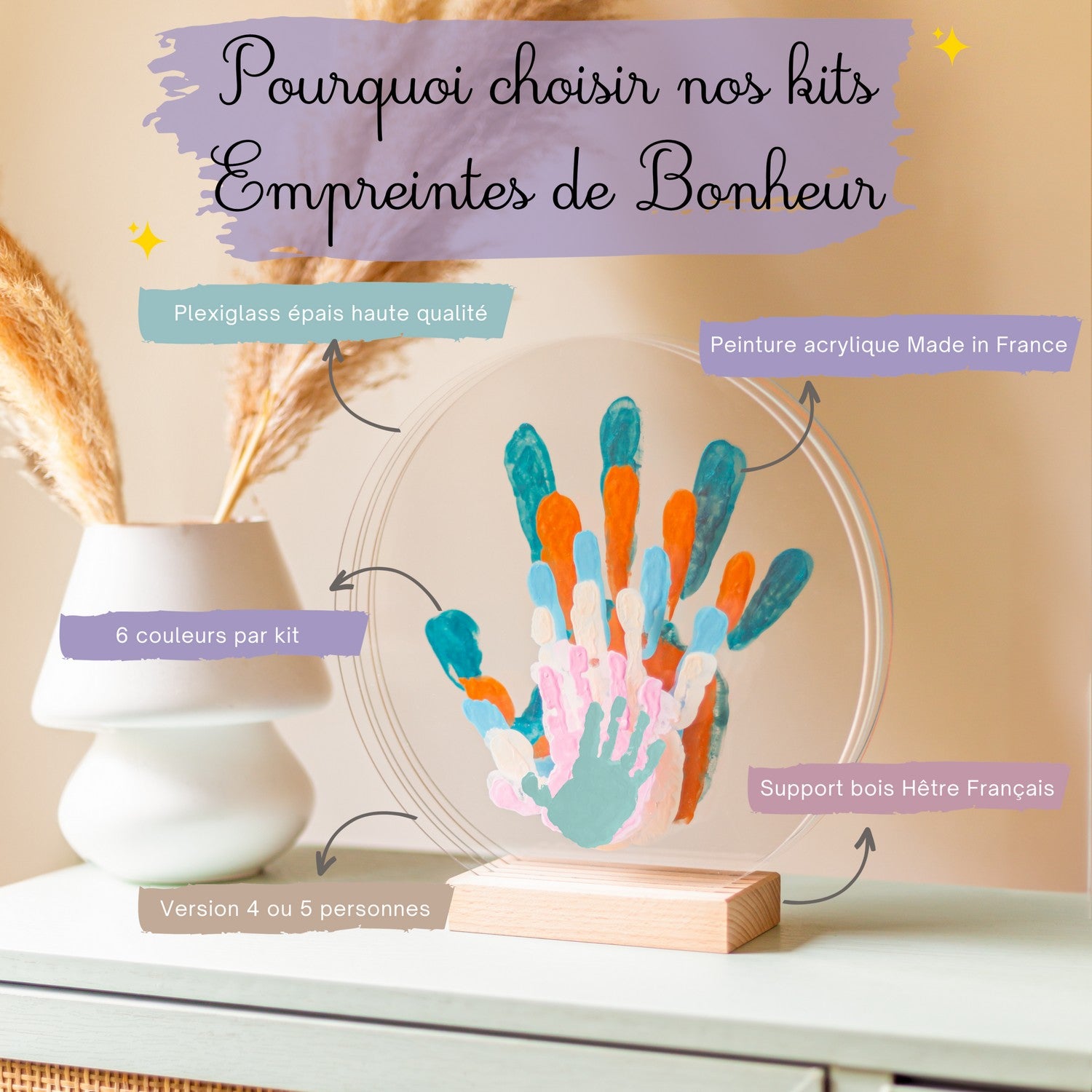Kit d'empreinte de mains pour 6 personnes couleur pastel
